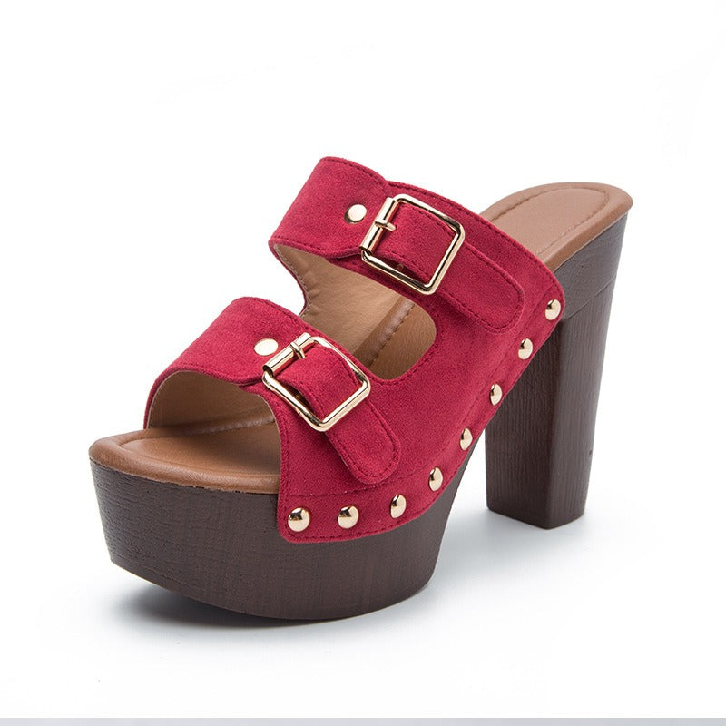 Women's Platform Sandals with Rivet Ankle Strap