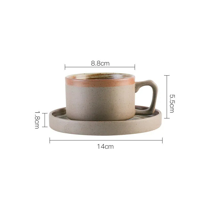 Coarse Pottery Coffee Cup & Plate Set