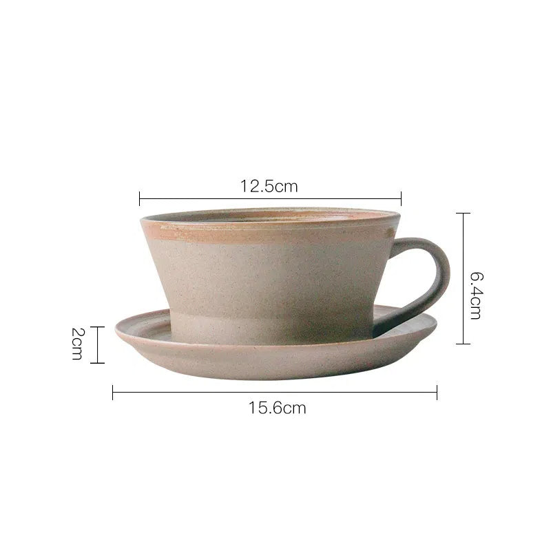 Coarse Pottery Coffee Cup & Plate Set