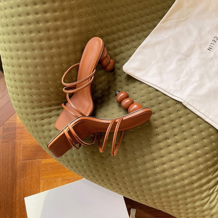 Women's Square Toe Gourd Heel Mule Sandals
