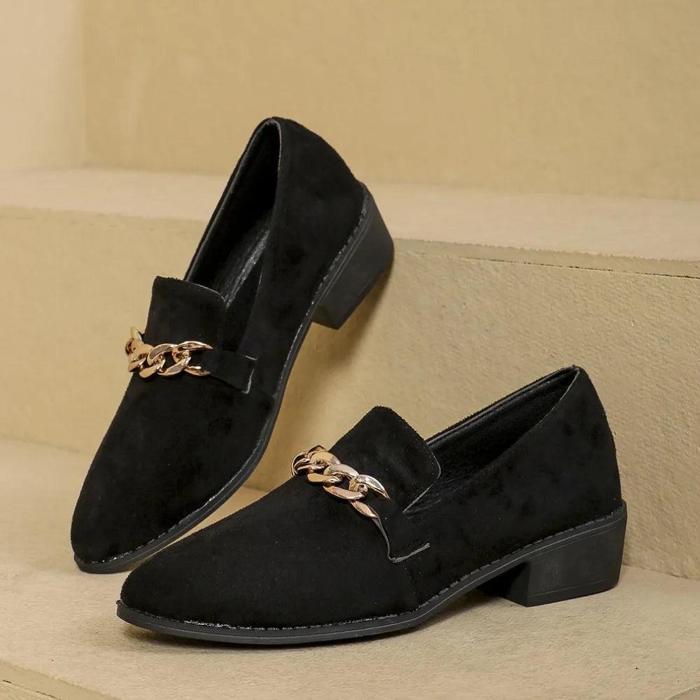 Women's Point Toe Block Heel Loafers