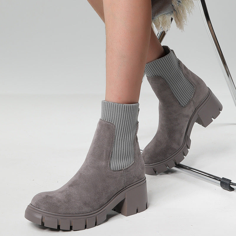 Women's Thick Heel Sock Martin Boots
