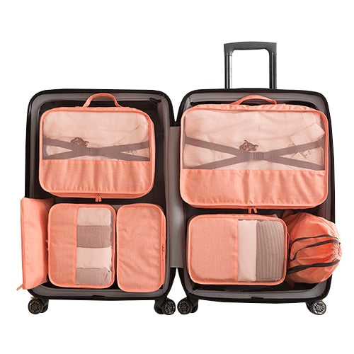 7-Piece Waterproof Travel Tote Set – Packing Cubes & Pouches