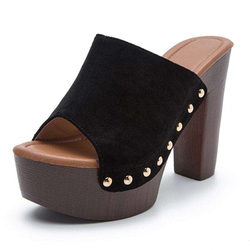Women's Platform Rivet Mule Pumps