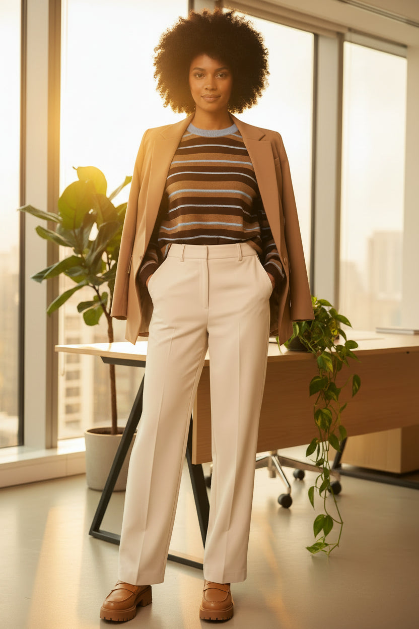 Women's Vintage Brown Stripe Crewneck Top