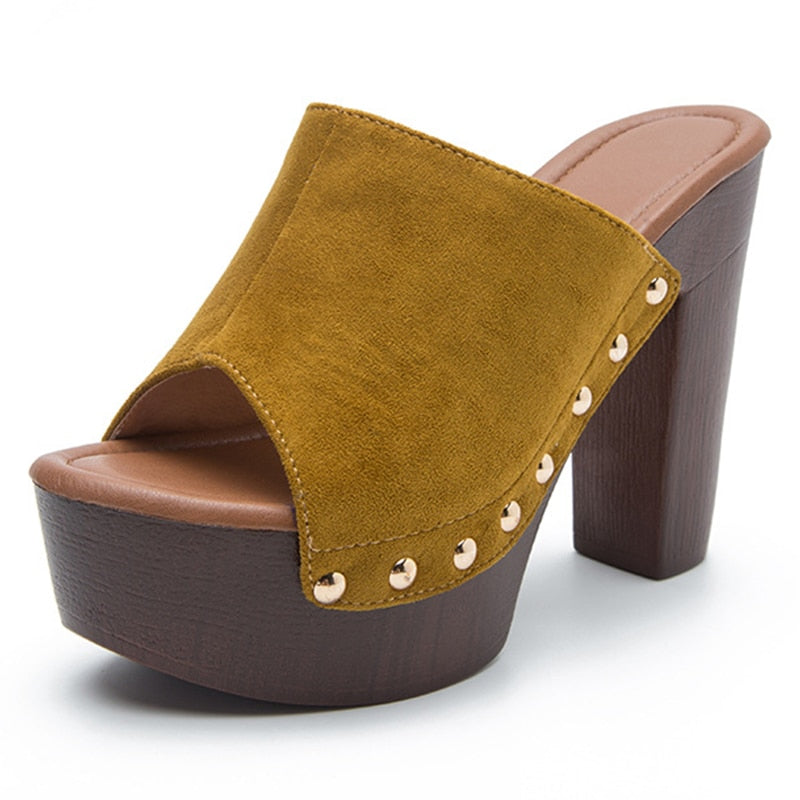 Women's Platform Rivet Mule Pumps