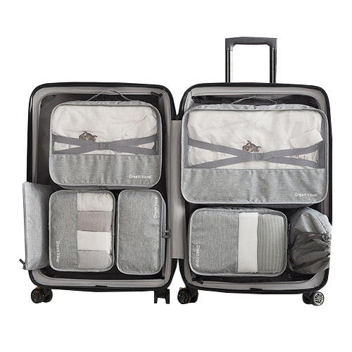 7-Piece Waterproof Travel Tote Set – Packing Cubes & Pouches