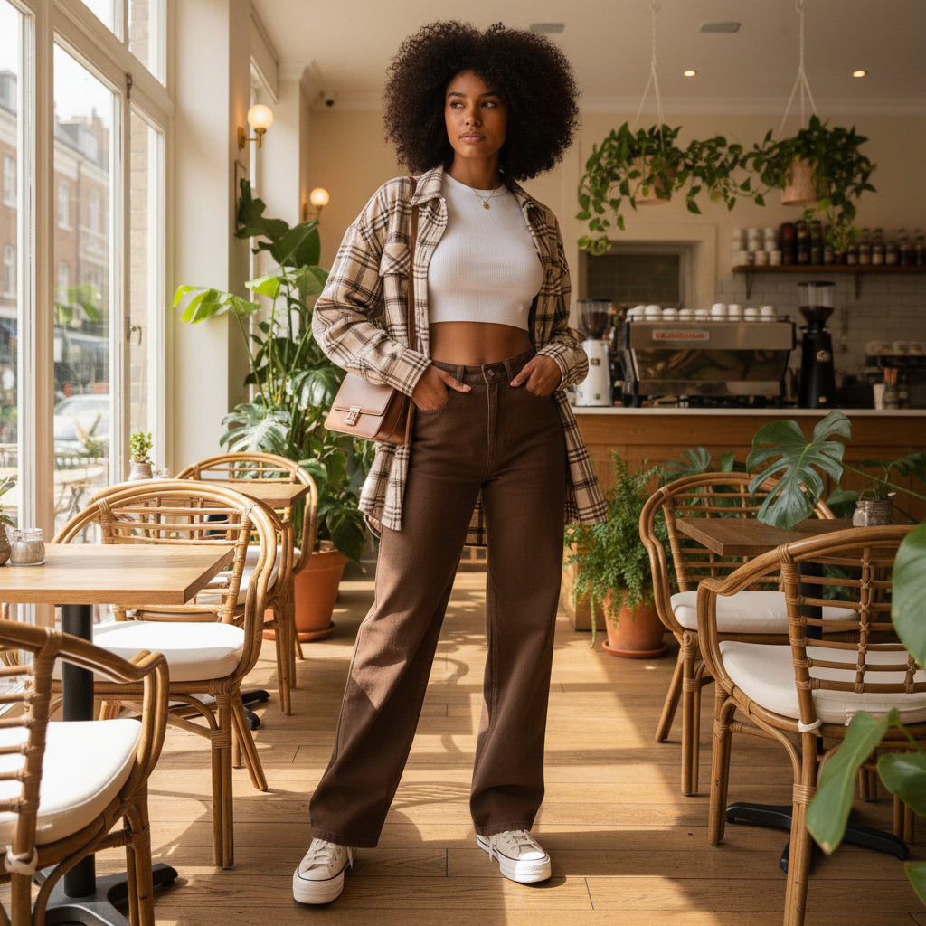 High Waist Straight Leg Dark Denim Trousers