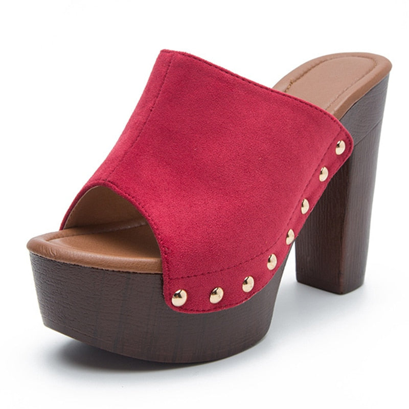 Women's Platform Rivet Mule Pumps