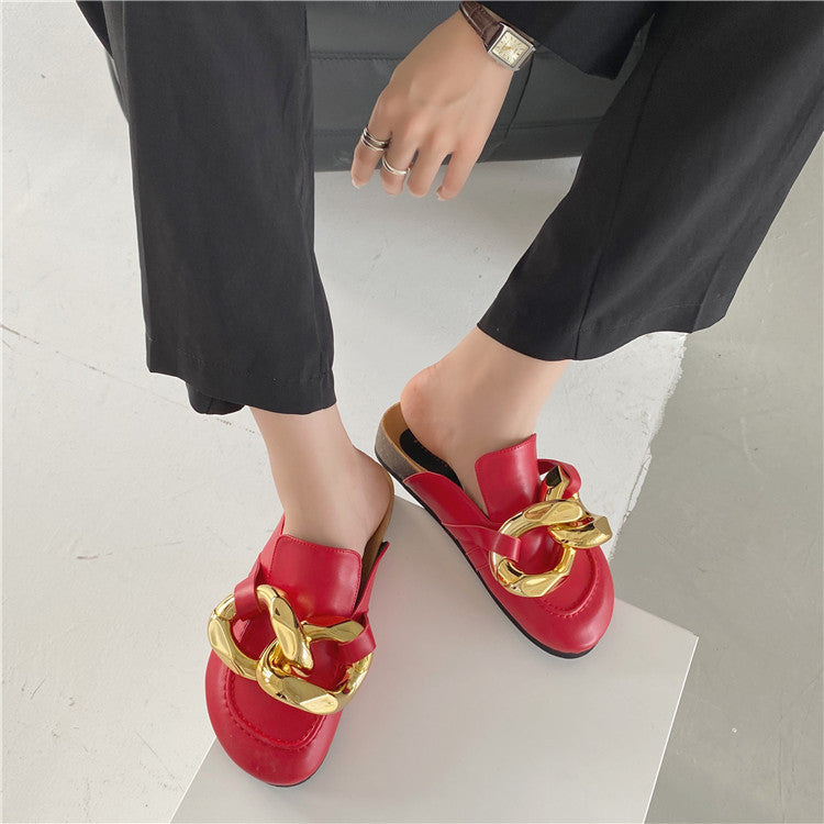 Women's Metal Chain Thick-Sole Mule Slippers