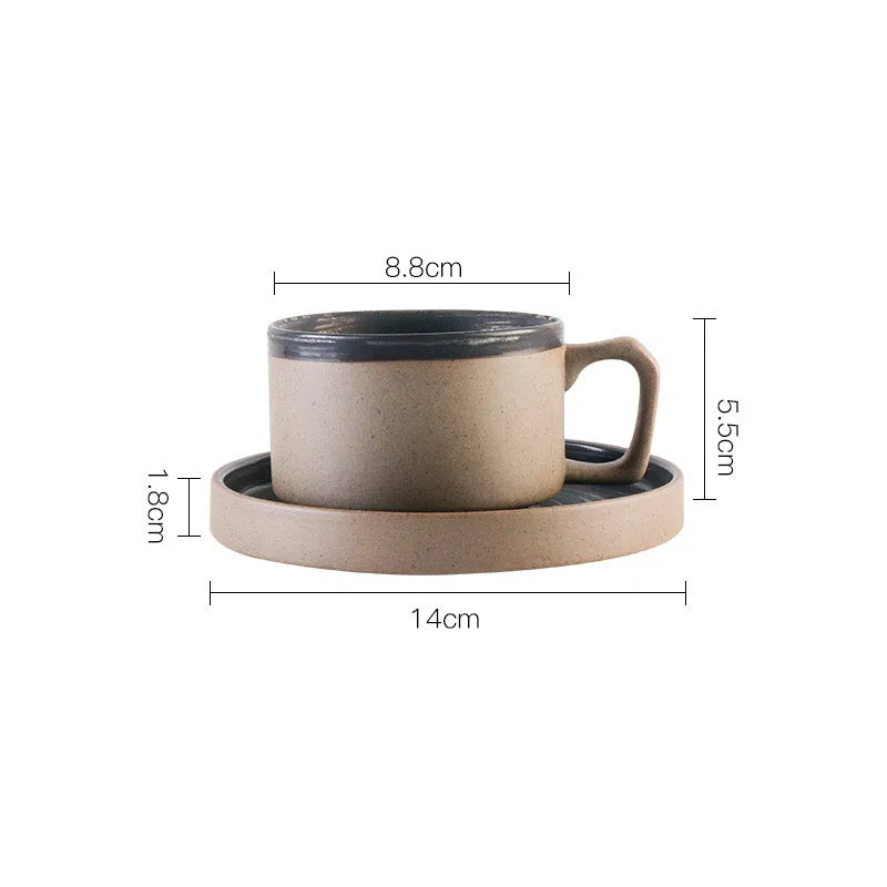 Coarse Pottery Coffee Cup & Plate Set