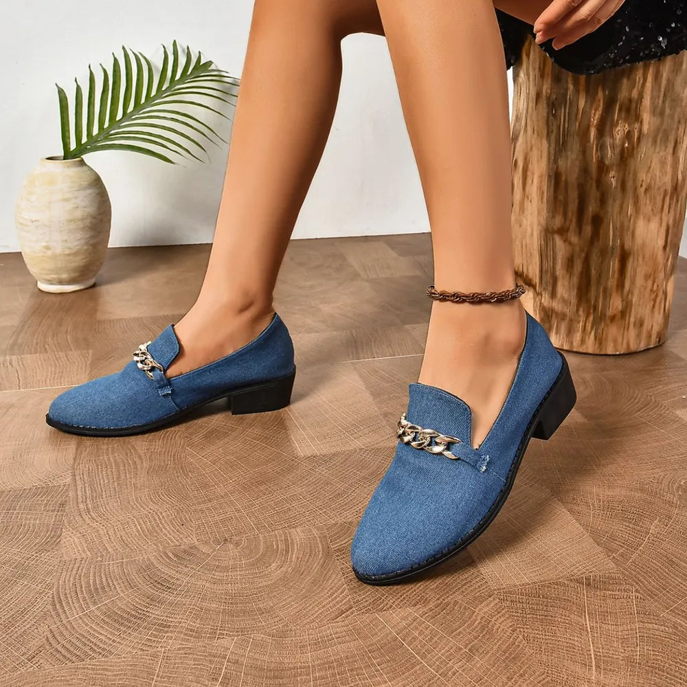 Women's Point Toe Block Heel Loafers