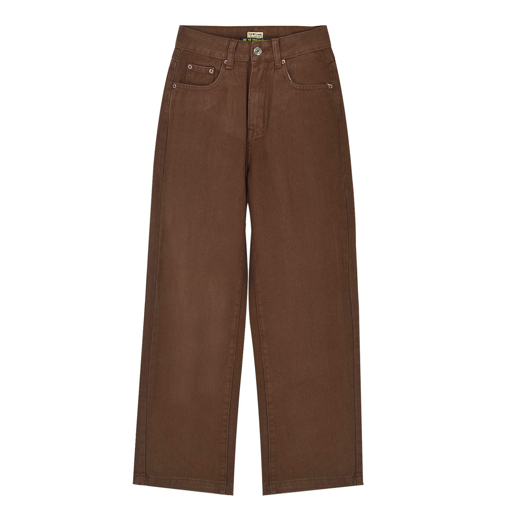 High Waist Straight Leg Dark Denim Trousers