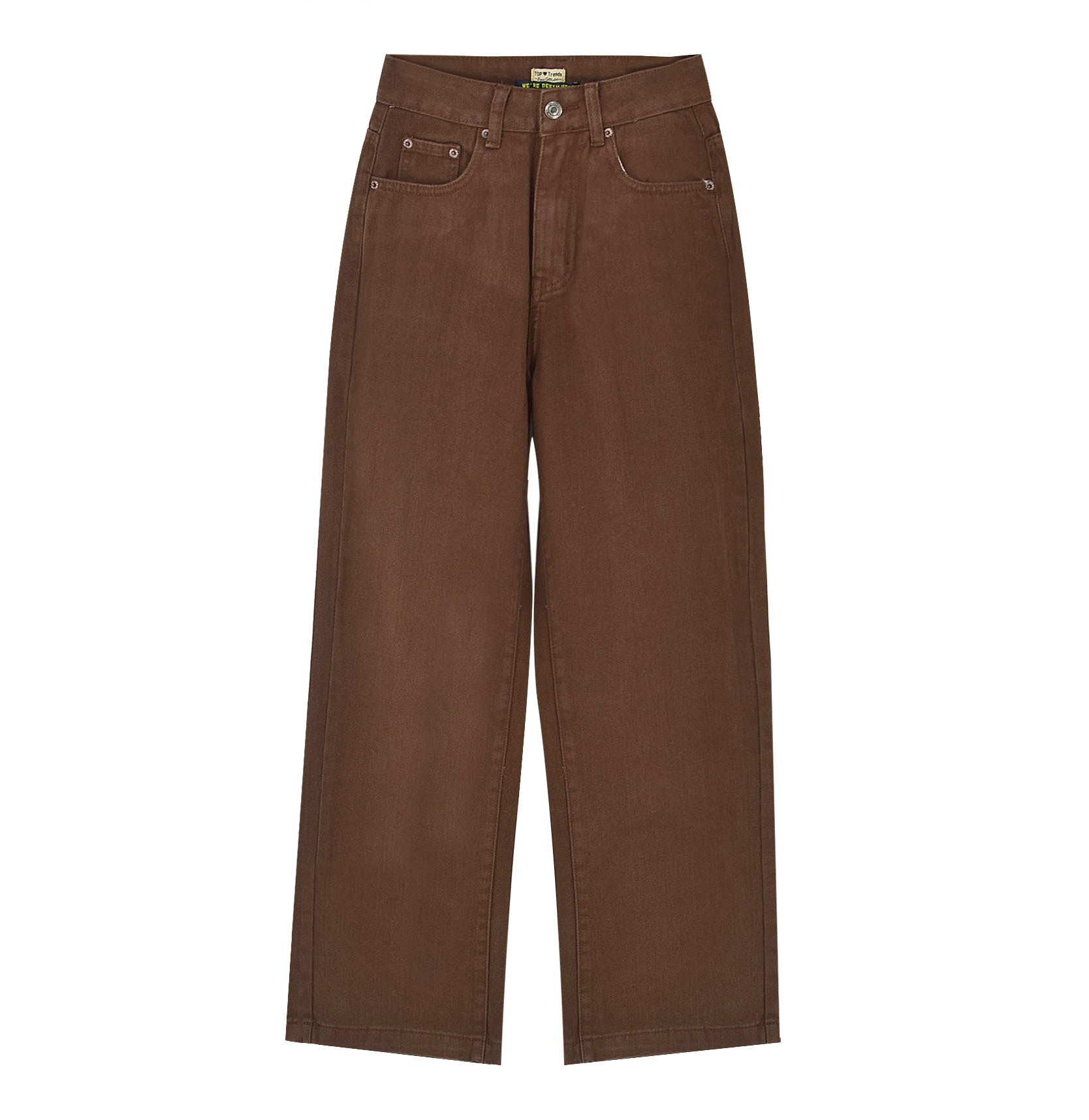High Waist Straight Leg Dark Denim Trousers