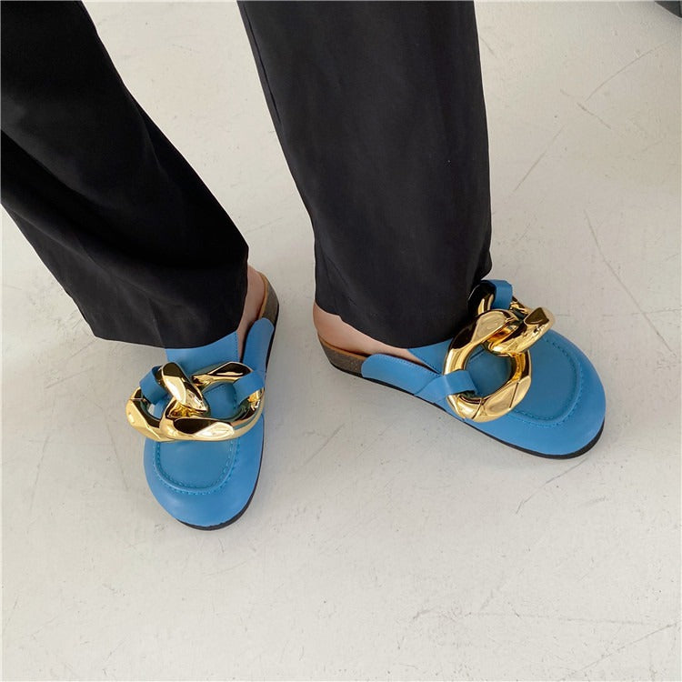 Women's Metal Chain Thick-Sole Mule Slippers