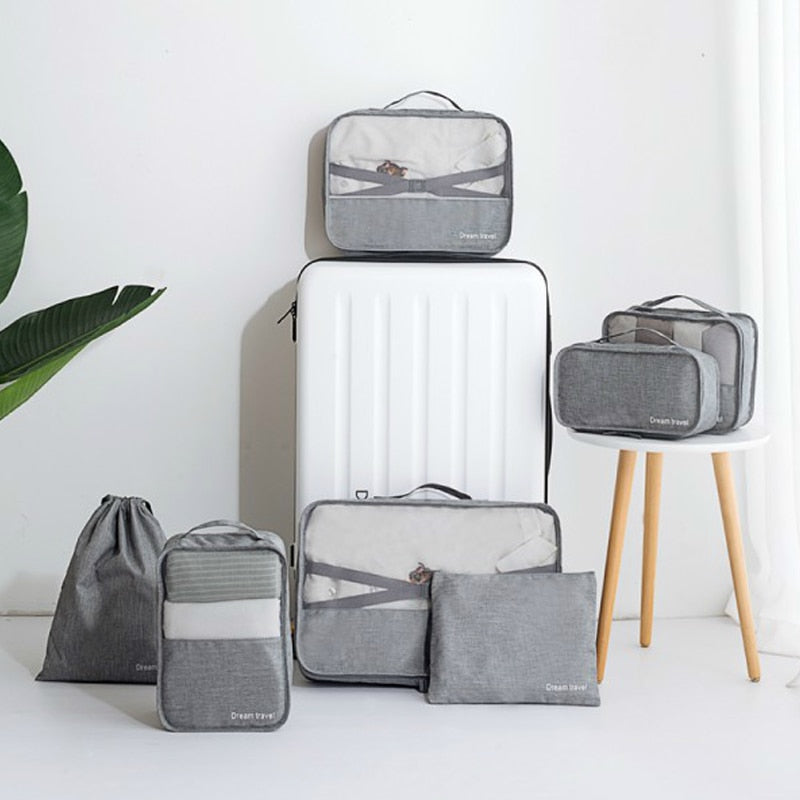 7-Piece Waterproof Travel Tote Set – Packing Cubes & Pouches