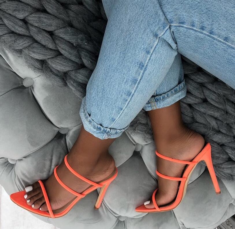 Glitter Peep Toe High Heel Slides
