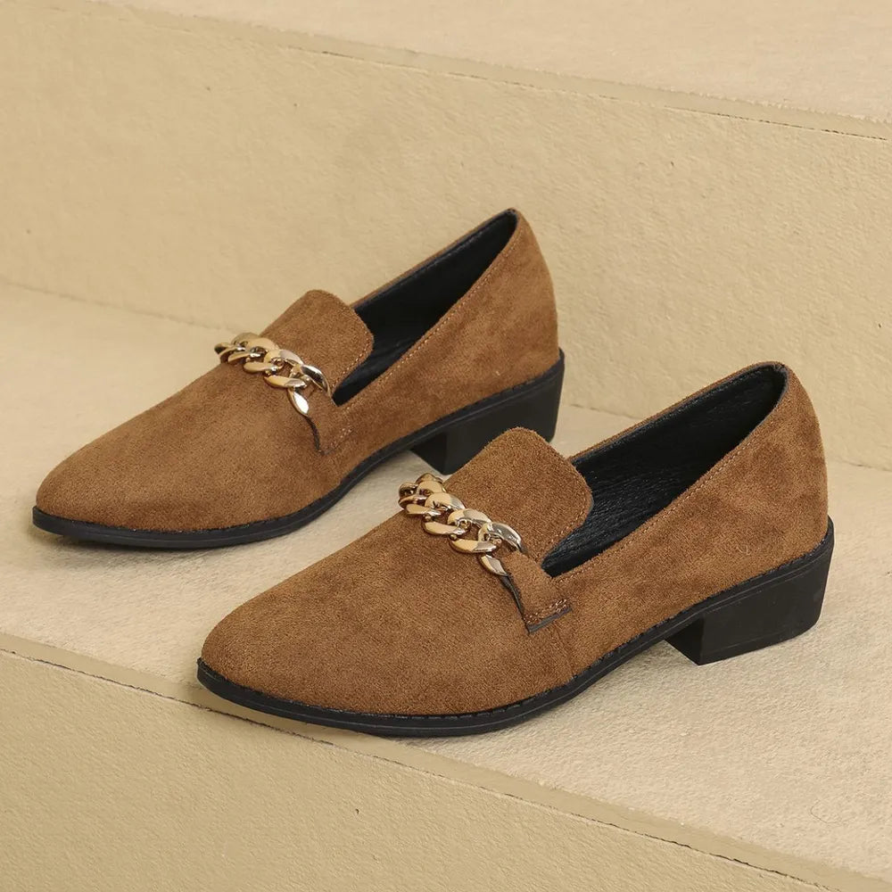Women's Point Toe Block Heel Loafers