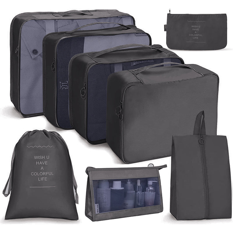 8-Piece Travel Organiser Set – Packing Cubes, Toiletry Bag & Shoe Bag