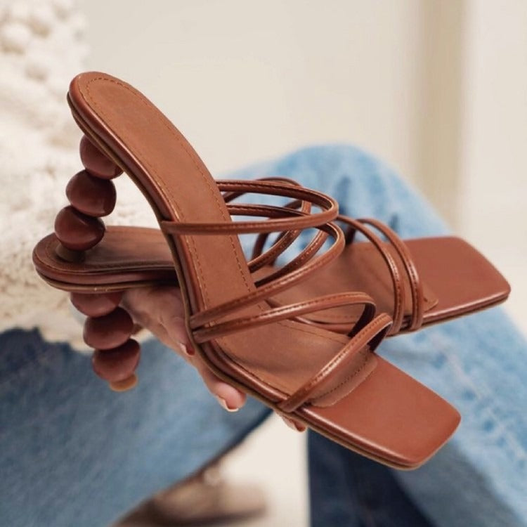 Women's Square Toe Gourd Heel Mule Sandals