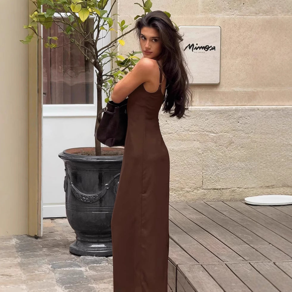 Vintage Brown Strap Midi Dress