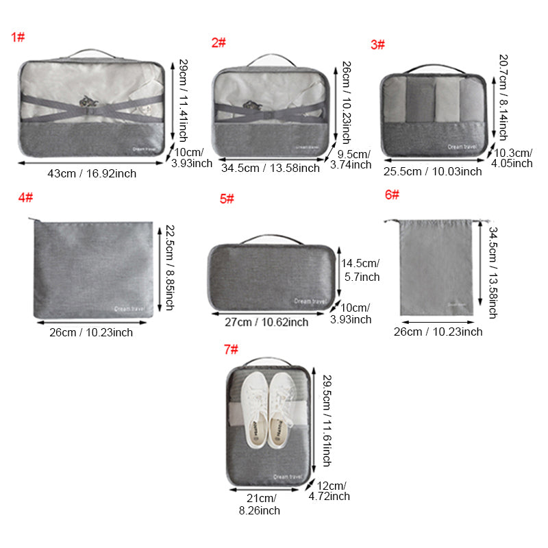 7-Piece Waterproof Travel Tote Set – Packing Cubes & Pouches