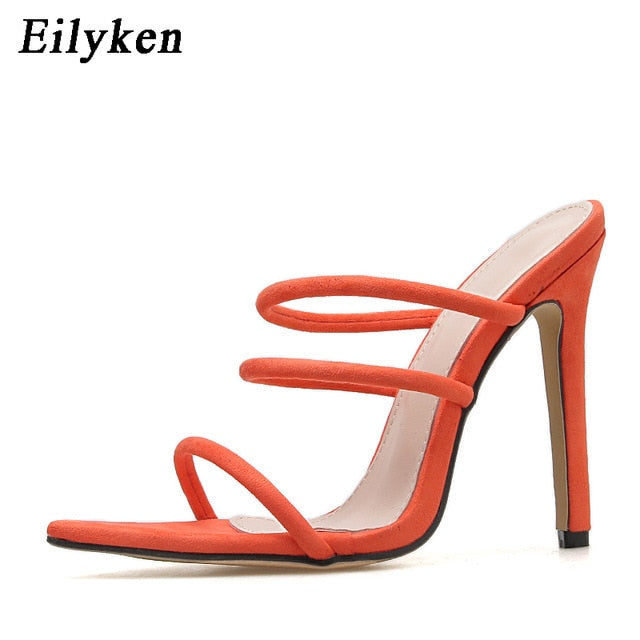 Glitter Peep Toe High Heel Slides