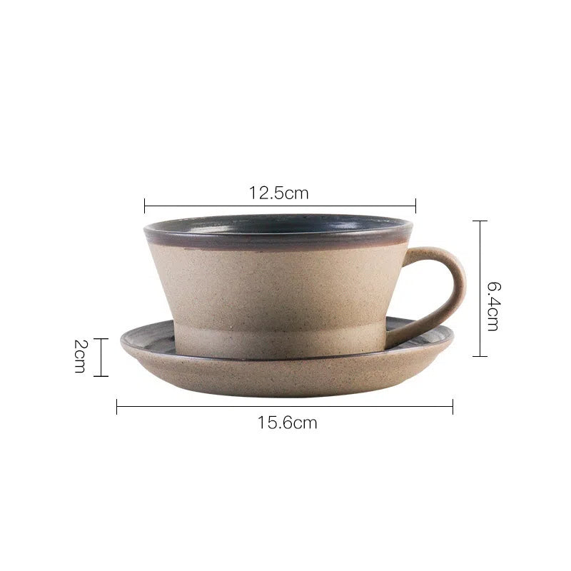Coarse Pottery Coffee Cup & Plate Set