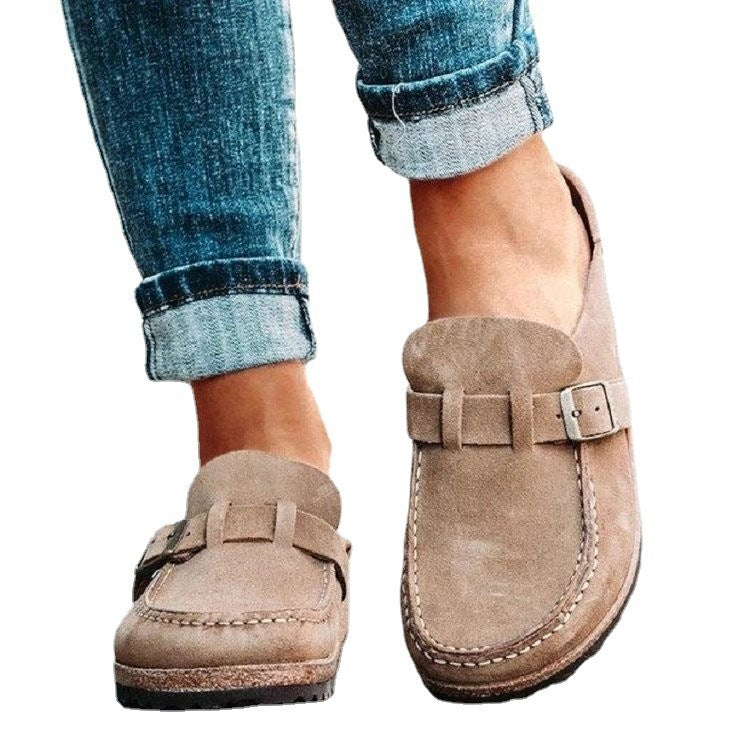 Round Toe Low Heel Slip-On Slippers