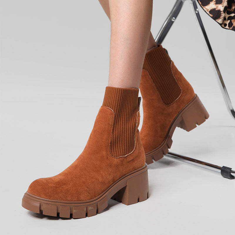 Women's Thick Heel Sock Martin Boots