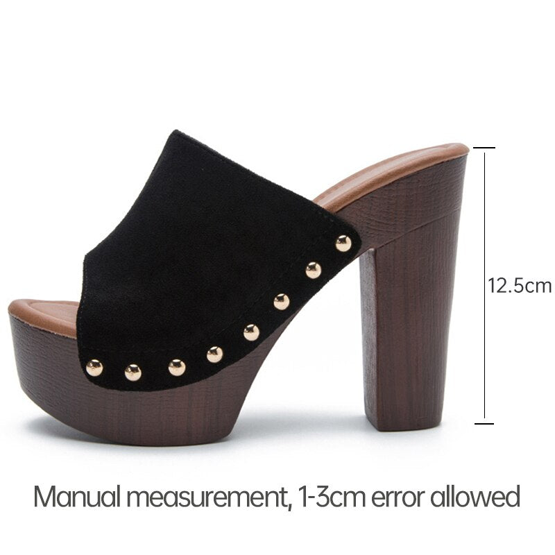 Women's Platform Rivet Mule Pumps