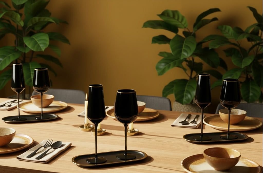 Luxe Black Crystal Glassware Set