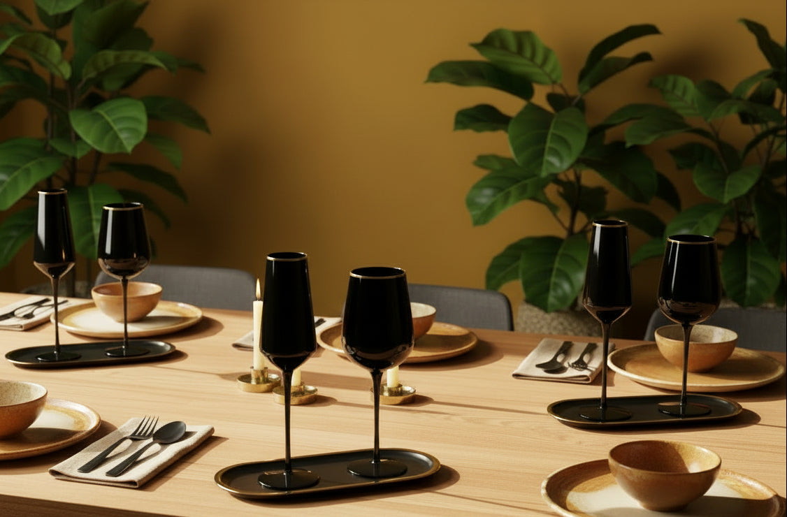 Luxe Black Crystal Glassware Set