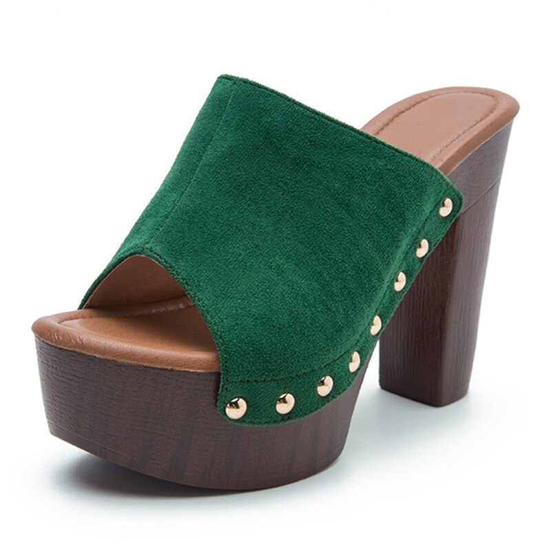 Women's Platform Rivet Mule Pumps