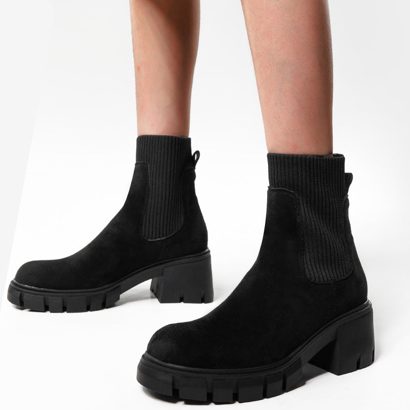 Women's Thick Heel Sock Martin Boots