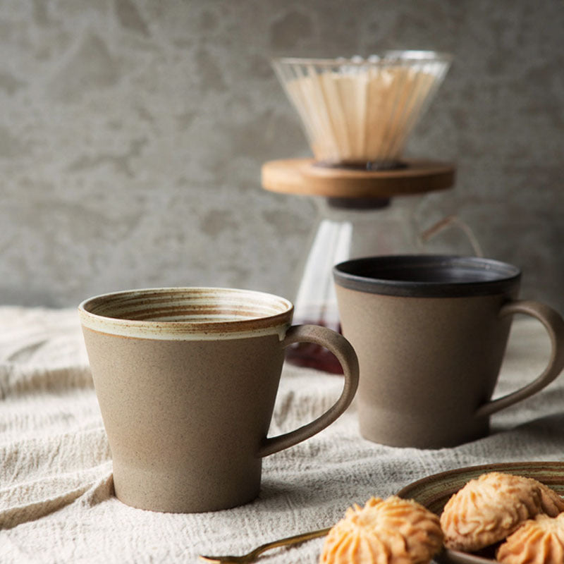 Coarse Pottery Coffee Cup & Plate Set