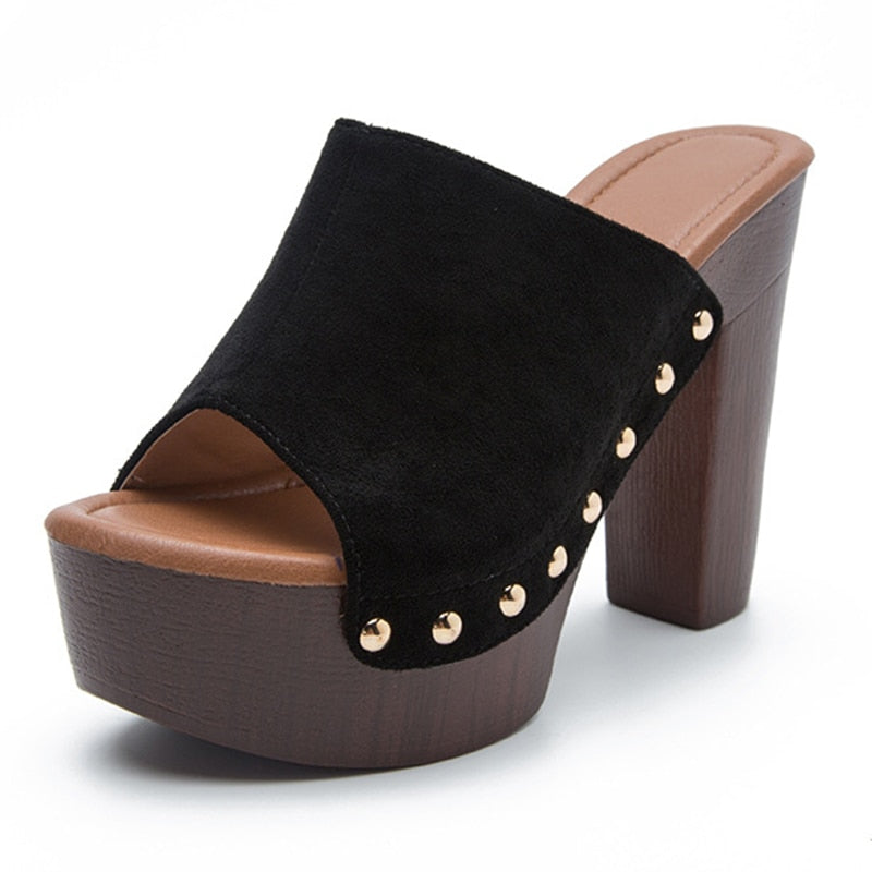 Women's Platform Rivet Mule Pumps