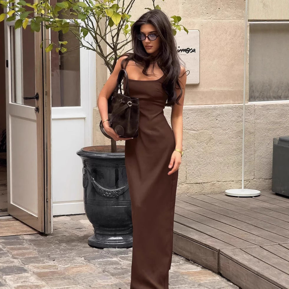 Vintage Brown Strap Midi Dress