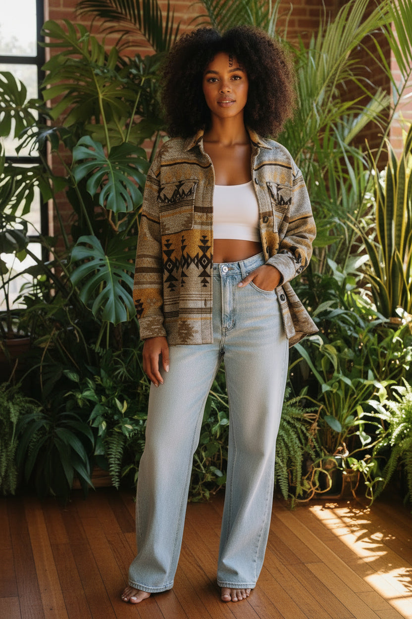 Brown Western Aztec Print Jacket