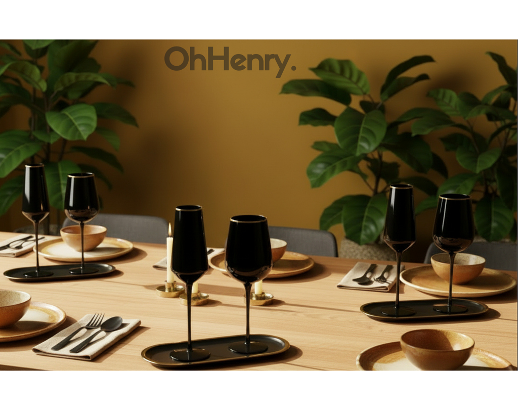 Luxe Black Crystal Glassware Set
