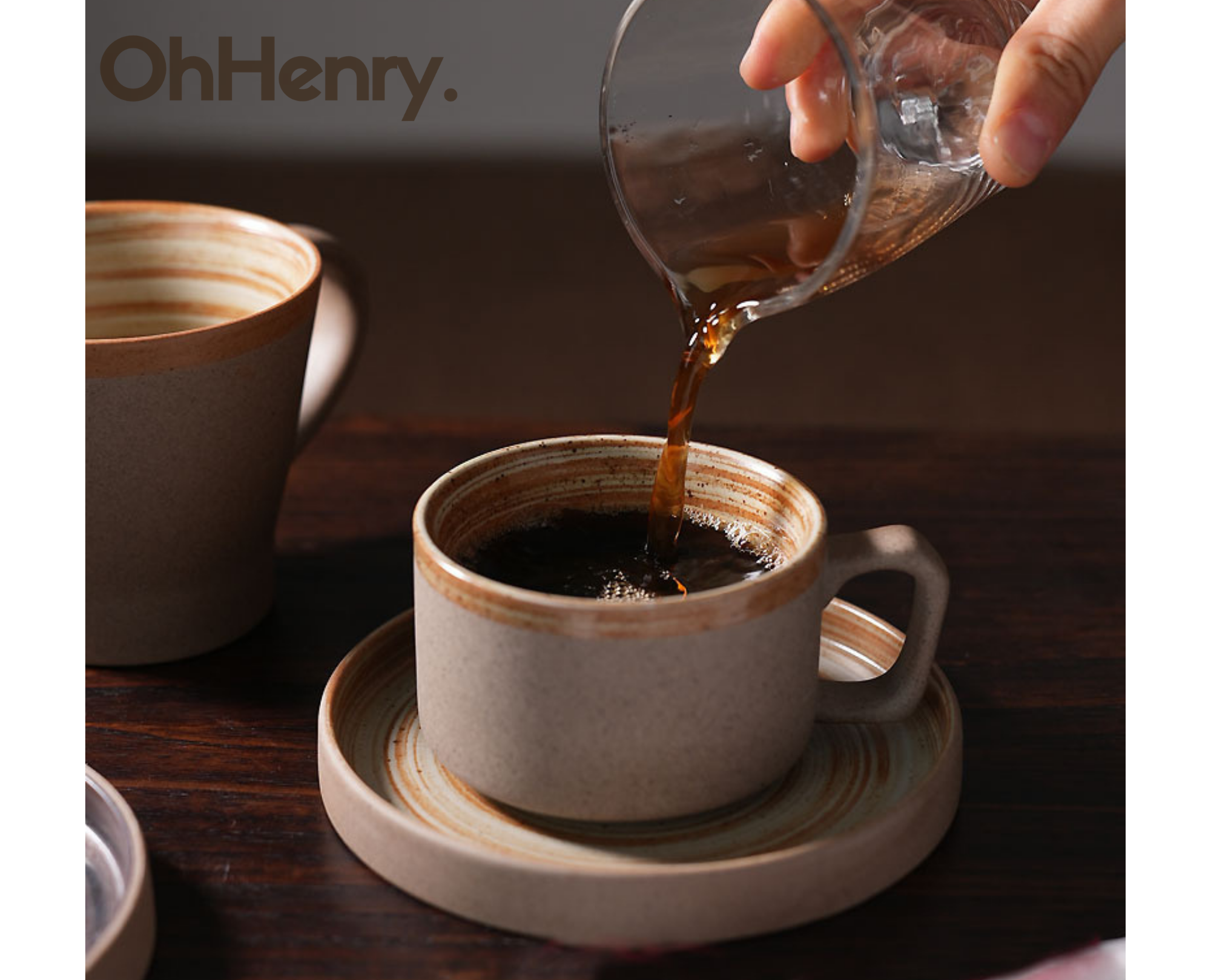 Coarse Pottery Coffee Cup & Plate Set